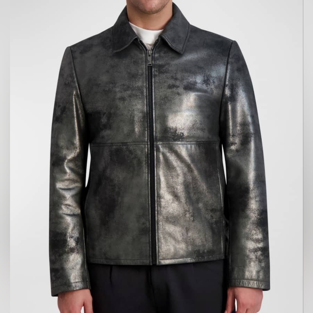 NWT Karl Lagerfeld Paris Men's Metallic Leather Jacket